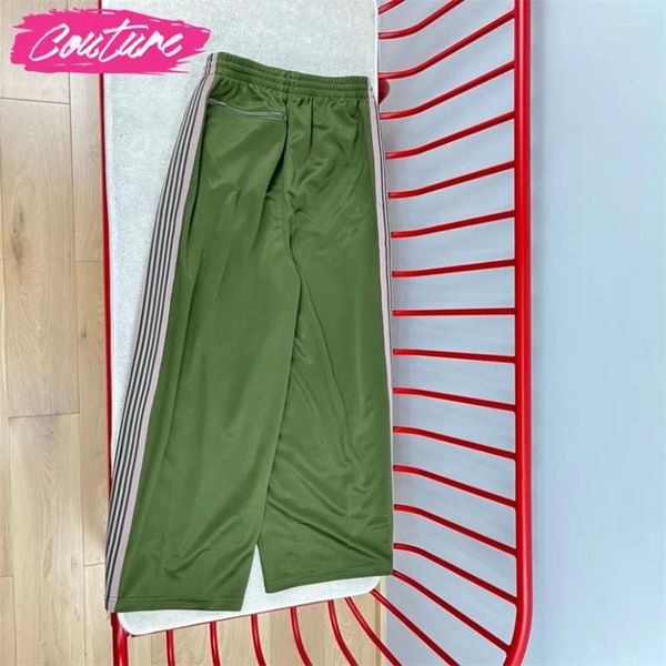 Pantalon masculin surdimensionné armée verte large hommes femmes tricot rose stripe high street japon harajuku pantalon papillon brodé