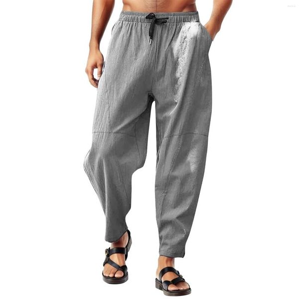 Pantalones de Hombre, ropa deportiva de gran tamaño, Pantalettes largas de Color sólido, mallas con cintura elástica, Pantalones con cordones para Hombre, Pantalones transpirables para Hombre