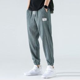 Herenbroek oversized ademende ijs zijde negenpunts broek heren zomer dun linnen linnen losse joggingbroek joggingbroek mannen Korean streetwear 230516