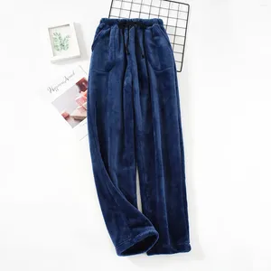 Pantalon de pyjama ample en flanelle pour hommes, pantalon à jambes larges, grande taille, chaud et épais, en molleton de corail, pour la maison, automne et hiver