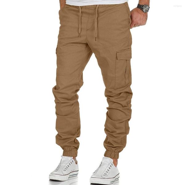 Pantalones De Hombre Pantalones Casuales Vendaje Pantalones De Chándal Pantalones Deportivos Sueltos Cordón Cargo Slim Fit Color Sólido Multibolsillos