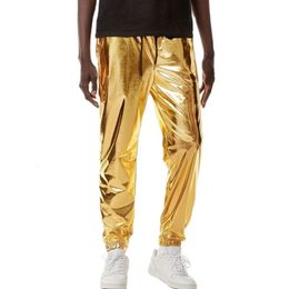 Pantalon pour hommes Parklees Gold Silver Metallic Shiny Pantalon de survêtement Mâle Party Discothèque DJ Rock Hip Hop Pantalon Fashion Fit Pantalon droit 3XL 231017