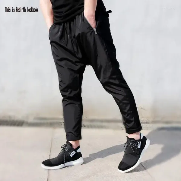 Pantalons pour hommes personnalisés été hommes maigre slim longueur pantalon décontracté mâle hiphop hommes harem pieds noir romant rue