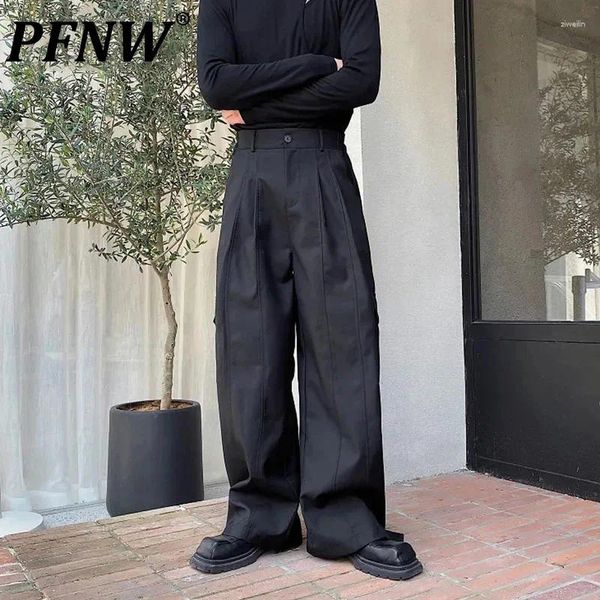 Pantalones para hombres pfnw tendencia de invierno de otoño pierna ancha de estilo coreano de diseño de nicho ajustable pantalones casuales versátiles 9c3113