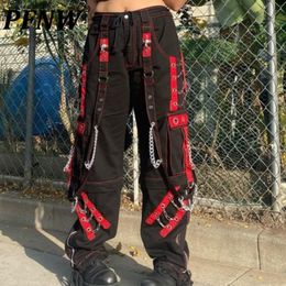 Herenbroeken PFNW Spring Summer Heren Y2K Niche Design Techwear Pants Darkwear Chain Button Webbing Hip Hop Losse Casual Trousers 12A6434 230529