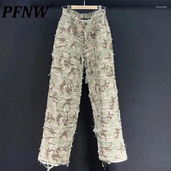Pantalon pour hommes PFNW Stripes Camouflage Cargo Droit Camping En plein air Automne Créativité Haute Qualité Pantalon usé 21Z2283