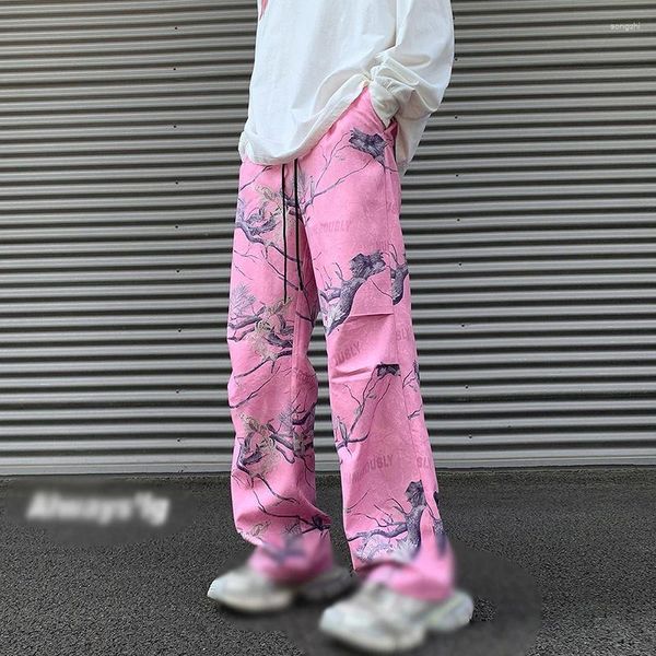 Pantalones para hombres Camuflaje marchito rosa Casual Pierna ancha suelta Tamaño grande 5XL Cientos coreanos Nueve minutos