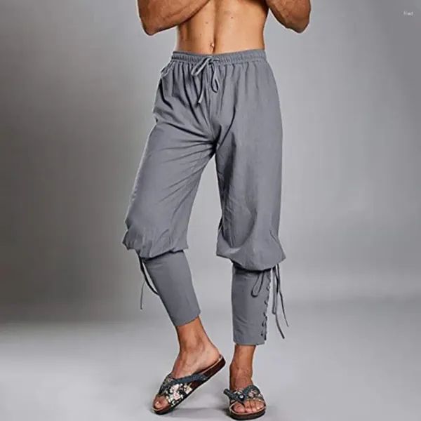 Pantalones para hombres pantalón de vestuario pirata para hombres cosplay vikingo vintage con cintura elástica estilo renacentista