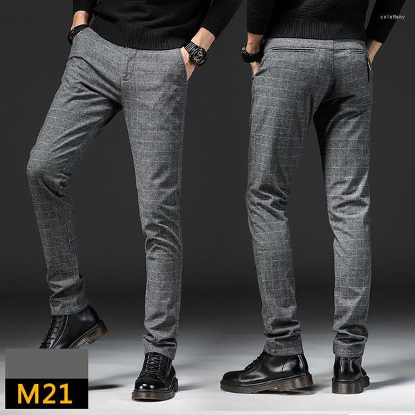 Pantalones a cuadros informales para Hombre, bonito traje de moda de otoño, pantalones rectos grises y negros, ropa de calle para Hombre