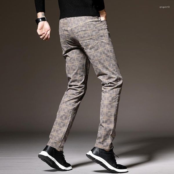 Pantalones de hombre a cuadros clásicos de color caqui para hombre Casual 2023 moda de negocios Slim Fit pantalones elásticos de algodón ropa de marca masculina