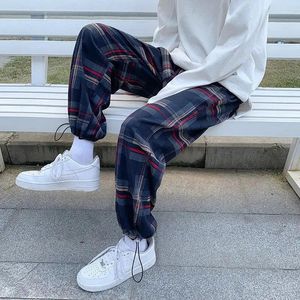 Pantalons pour hommes Plaid Loose Cordon Leggings Casual Version coréenne Pantalon de survêtement Droit Harem