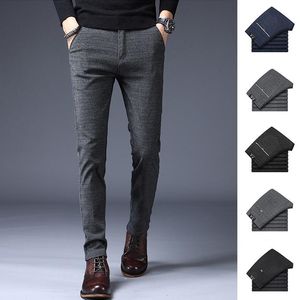 Pantalones para hombres a cuadros hombres 2022 vestido de negocios de verano slim fit pantalones flacos masculino casual estiramiento vintage trabajo negro