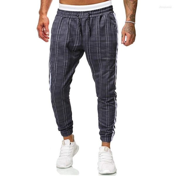 Pantalones para hombres a cuadros hombres moda hip hop joggers streetwear pantalones de chándal para harem casual raya pantalones a cuadros
