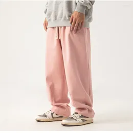 Pantalon pour hommes Design plissé rembourré décontracté automne hiver Long lâche Couple drapé épaissi pantalons de survêtement polaire rose