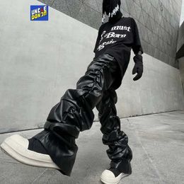 Herenbroeken Geplooide leren broek Heren Motorbroek Leren broek voor heren Street Wear Kunstleren broek heren HIP HOP Leren cargobroek J231205