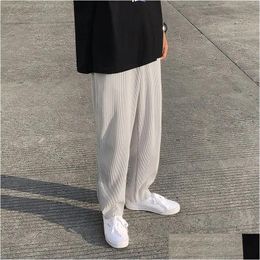 Pantalon pour hommes plissés hétérosexuels surdimensionnés de streetwear japonais occasionnel lâche glace en soie masque large pantalon s2xl 240326 drop livraison dhs5p