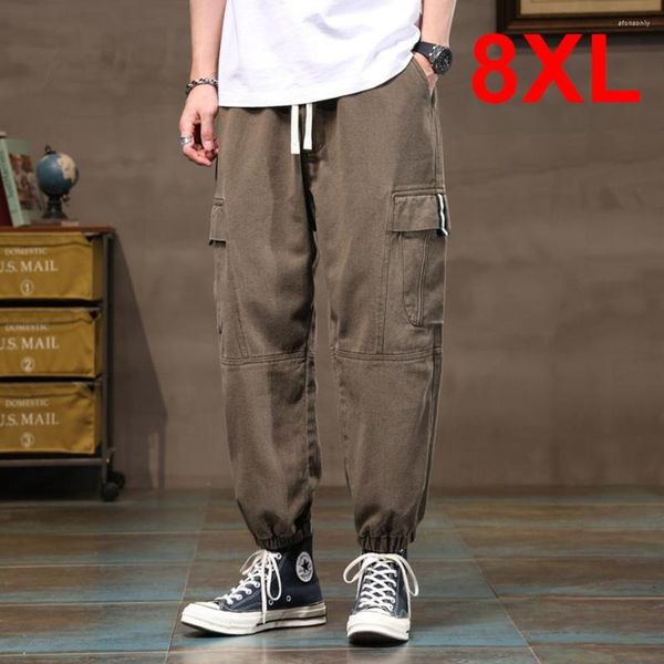 Pantalons pour hommes grande taille 7XL 8XL hommes grande poche Cargo mode pantalons décontractés vêtements homme bas kaki vert