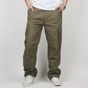 Pantalon masculin plus cargo de taille longue longue longueur pantalon de jambe droite masculine multi-6 poches de combat militaire tactique noir