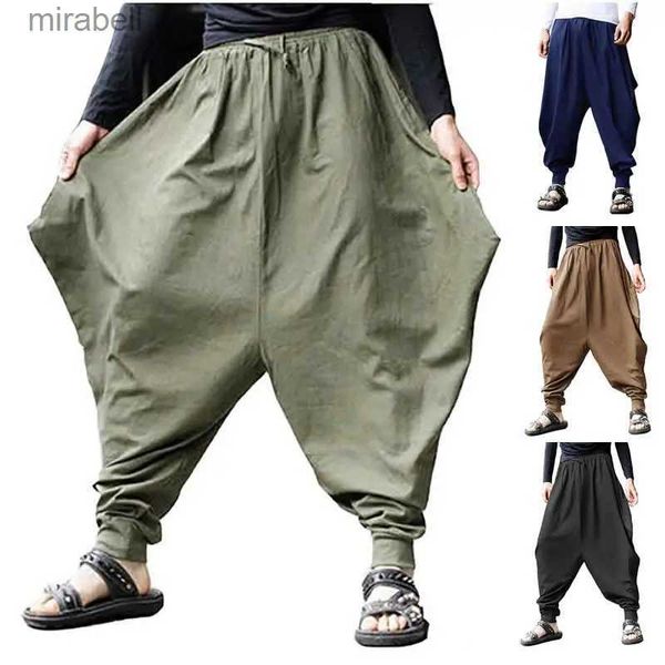 Men's Pants Grande taille coton lin sarouel hommes Baggy Style japonais Joggers hommes Hip hop entrejambe pantalon large pantalon décontracté ample YQ240108