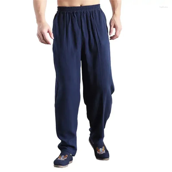 Pantalon masculin plus taille m-6xl hommes hommes longs coton lin de coton occasionnel taille haute lanterne lâche noir cargo bleu marine