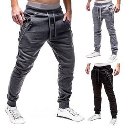 Pantalons pour hommes grande taille hommes sportifs couleur unie taille poches à cordon de serrage à la cheville pantalons longs pour hommes Boun22