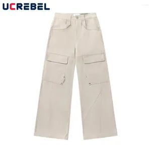 Herenbroek Pocket Solid Color Casual Wide Leg Mens Streetwear Losse rechte poten Mannen broek