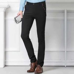 Herenbroeken Premium zakelijke broek voor mannen No-ijzer rechte trek broek met elastische tailleband slanke fit heren pak broek zwart blauw y240514
