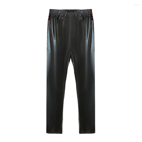 Pantalon pour hommes Legging en cuir PU Look mouillé Pantalon à poche slim Clubwear Vêtements de performance sur scène serrés M-4XL Noir