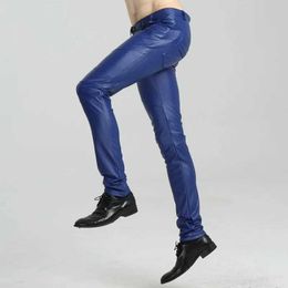 Pantalon masculin Pu Leather Mens en cuir artificiel Ultra-Thin ajusté Moto-radin Sélection de véhicules Hens Mens pour hommes Rock Style Dance Pantl2405