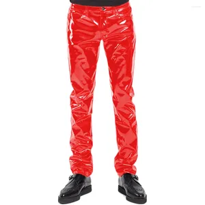 Pantalones para hombres Punk Glossy PVC Cuero Pantalones para hombre Moda Motocicleta Color Sólido Largo Faux Latex Look Male Street Clubwear 7XL