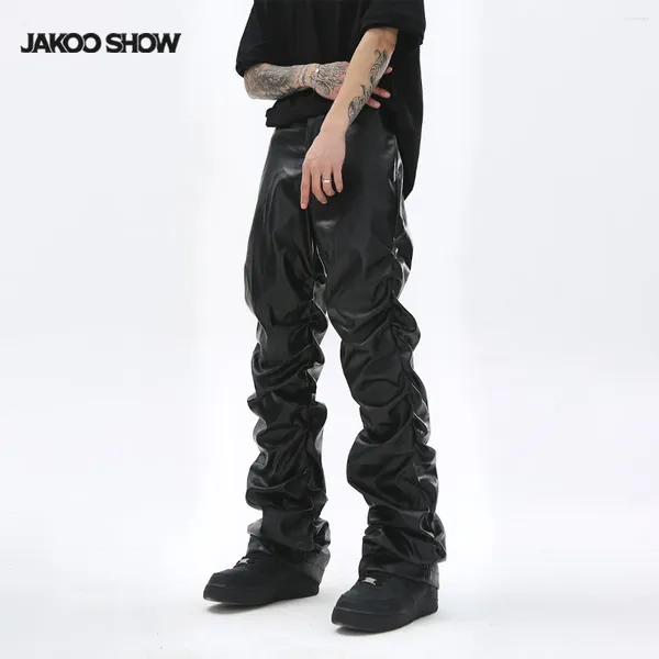 Pantalon masculin punk moto plissé pant de pantalon droit américain mince américain pour hommes et femmes