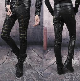 Herenbroeken Punk Persoonlijkheid Mode Motorfiets Kunstleer Herenvoeten Pu Strakke Broek Voor Mannen Pantalon Homme Zwarte Rits