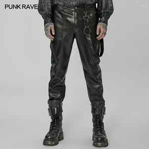 Herenbroek PUNK RAVE Dagelijks micro-elastisch PU-leer Casual afneembare zijlus Versier mode Eenvoudige broek