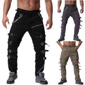 Pantalones de hombre estilo Punk Casual gótico decoración de Metal correas pantalones Cargo para hombres ropa informal estilo Hip Hop Joggers negros de gran tamaño