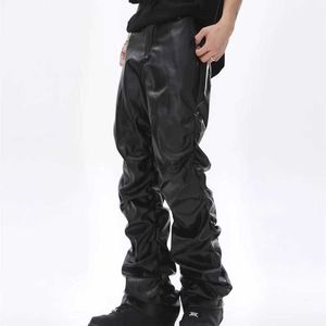 Pantalon pour hommes style punk pantalon en cuir PU plissé brill