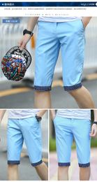 Pantalon pour hommes coton pur recadré pour la version coréenne d'été slim fit respirant la jambe droite peut être liée à une ceinture pour hommes