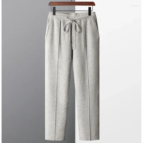 Pantalon pour hommes, tricot en laine Pure, taille élastique, couture centrale, Boxer épais, coupe ajustée, garde au chaud et à la mode