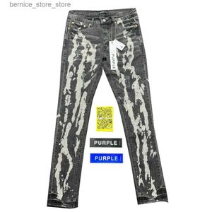 Pantalon pour hommes Purple Brand Low Rise Skinny Men Jean P001 Black Spill Bleach Paint Jeans Q231201