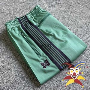 Pantalon pour hommes Aiguilles à rayures violettes Pantalon de survêtement vert Hommes Femmes Brodé Papillon AWGE Cordon de serrage Trackyolq