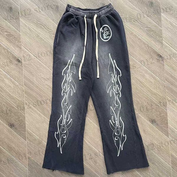 Pantalones para hombres Foto real Hellstar Pantalones Vintage Do Old Flame Print Looper de alta calidad Hombres Mujeres Pantalones de chándal Bell Bottoms T230921