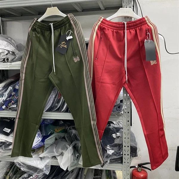 Pantalon pour hommes rouges verts awge aiguilles pantalons de survêtement hommes femmes vêtements de sport étroits Stripe Butterfly pantalon trackpant