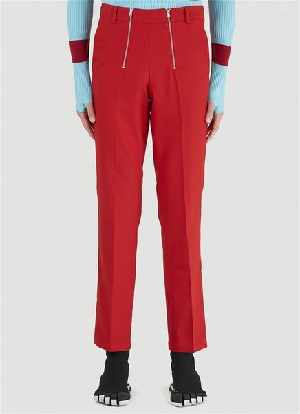 Pantalones de hombre Rojo Cintura alta Recto Moda Tamaño grande Tendencia de moda Expuesto Cierre de cremallera doble Casual