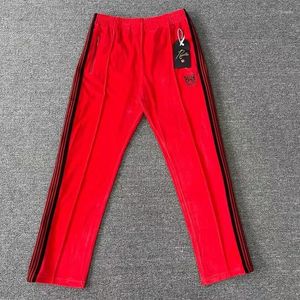 Pantalons pour hommes Rouge avec bordure noire Stripes Aiguilles Pantalons de survêtement Papillon Broderie High Street Pantalons Bell-Bas Hommes Femmes Casual
