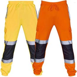 Pantalones de hombres Swear de saneamiento de rayas reflectantes sudor ropa de trabajo casual con pantalones de jogging con bandas de tobillo