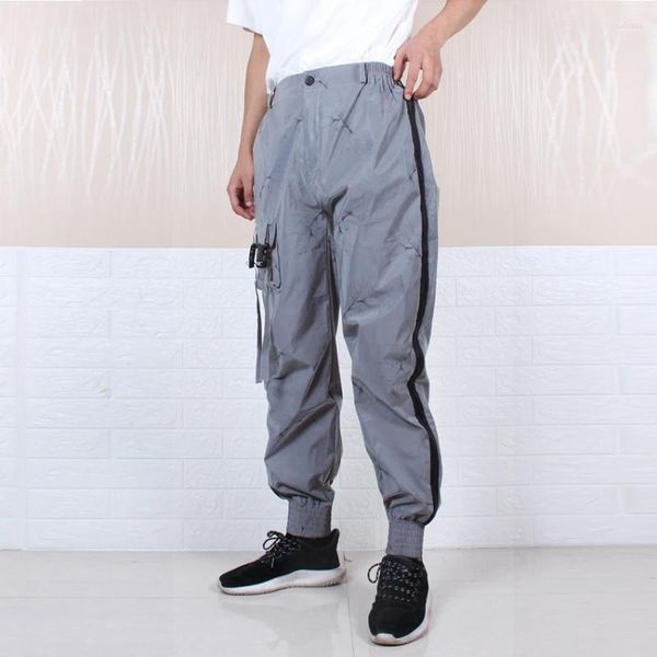 Pantalons pour hommes Pantalon de survêtement réfléchissant Hommes Streetwear Hip Hop Fermeture à glissière latérale Casual Mode Ruban Cargo Harajuku Joggers Pantalons pour hommes