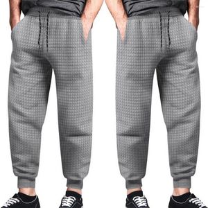 Pantalon pour hommes coupe régulière couleur unie Texture gaufrée cordon de serrage avec poches de taille élastique pour printemps automne décontracté doux