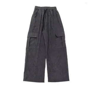 Pantalon pour hommes coupe régulière pantalon couleur unie haute rue jambe large Cargo avec cordon de serrage taille Multi pour confortable