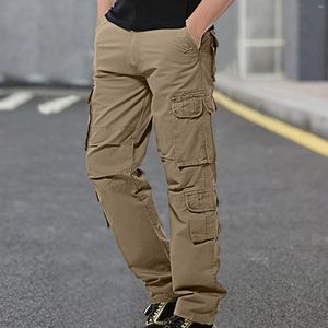 Pantalon masculin cargo détendu Mid-Waist ajuste le zip solide avec des pantalons multi-poches pour les tout-petits