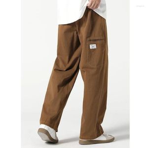 Pantalon homme rétro Cargo automne salopette ample jambe large droite longue couleur unie poches décontracté femmes pantalon quotidien