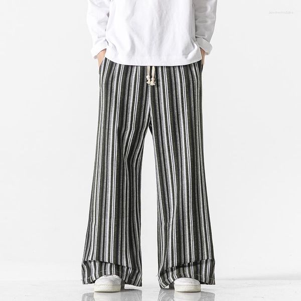 Pantalones de hombre Retro chino a rayas ancho hombres ropa suelta Vintage de talla grande pantalones rectos estilo étnico Casual hombre
